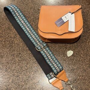 Rebecca Minkoff Tan Crossbody Bag with Black and Blue Strap
